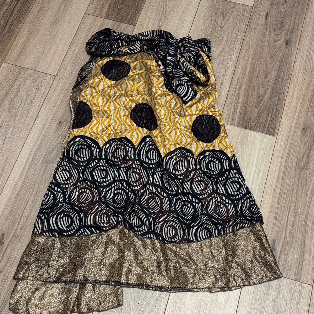 Kariza NWOT ONE SIZE REVERSIBLE EARTHY BROWNS ORANGE WRAP Midi Skirt
